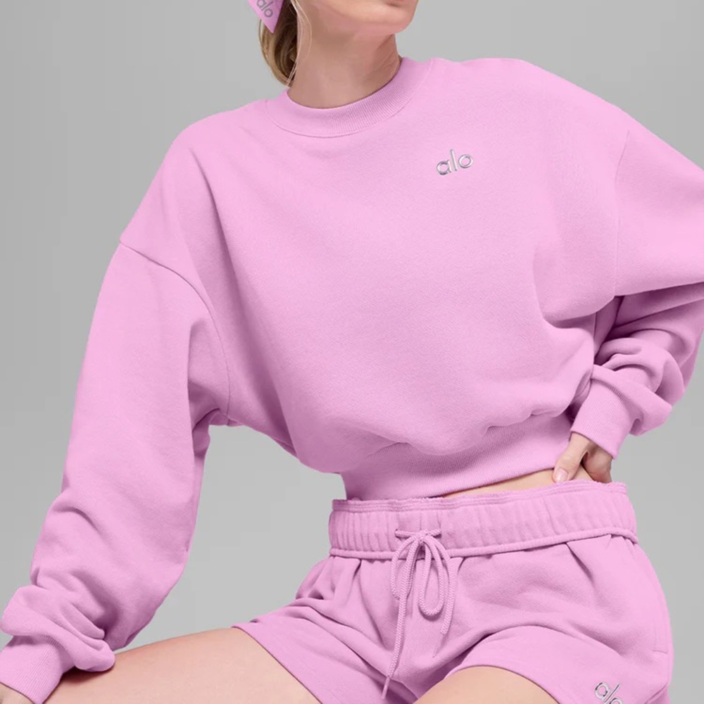 Alo Yoga Cropped Accolade Crewneck Candy Heart Pink S